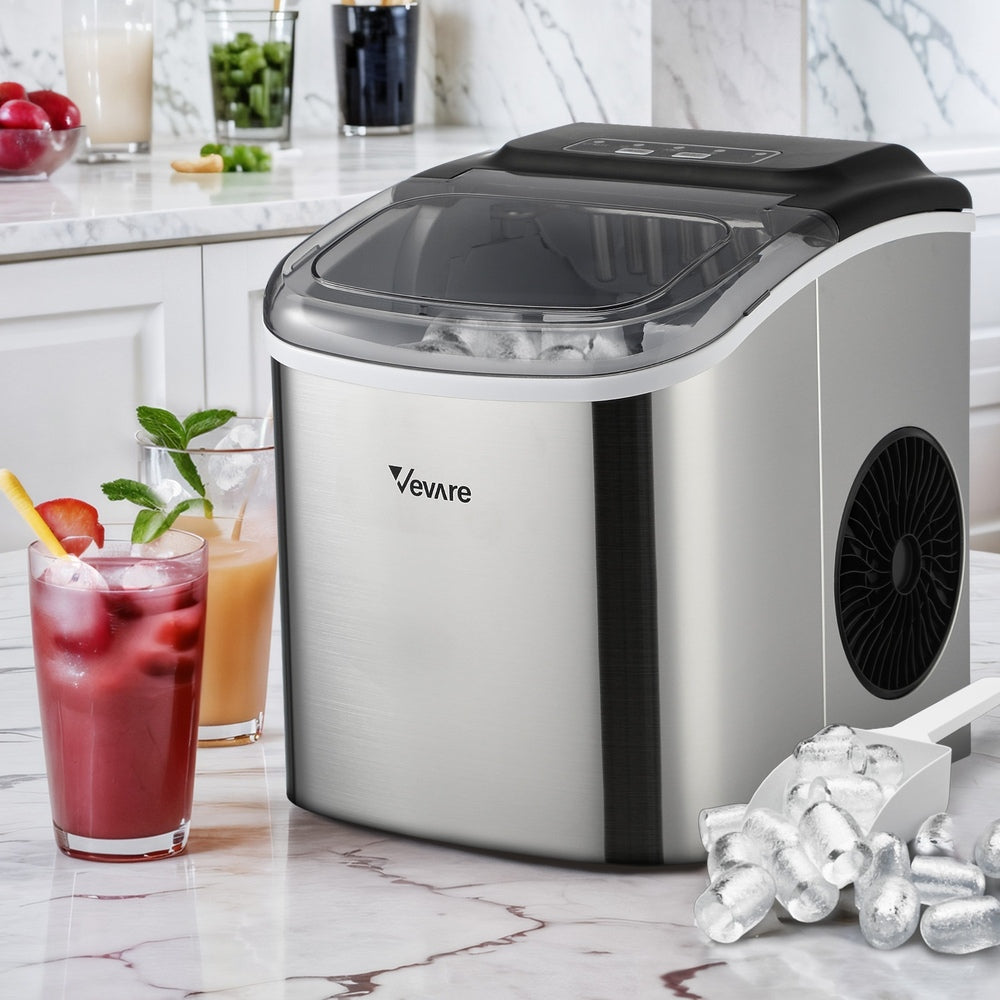 Vevare Portable Ice Maker with Ice Cube Scoop 12kg Stainless-Ice Maker-PEROZ Accessories