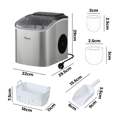 Vevare Portable Ice Maker with Ice Cube Scoop 12kg Stainless-Ice Maker-PEROZ Accessories
