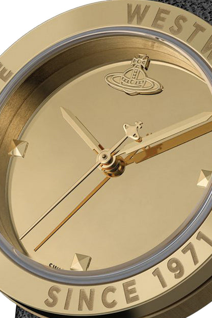 Vivienne Westwood Rebel Sex Gold Dial Black Leather Watch-PEROZ Accessories