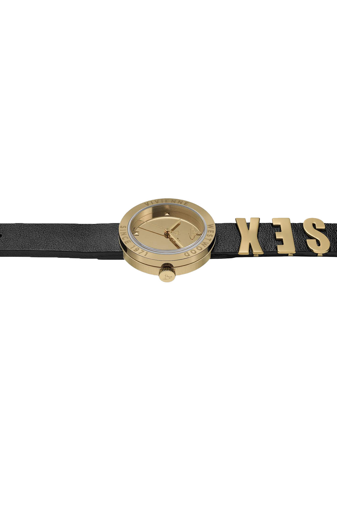 Vivienne Westwood Rebel Sex Gold Dial Black Leather Watch-PEROZ Accessories