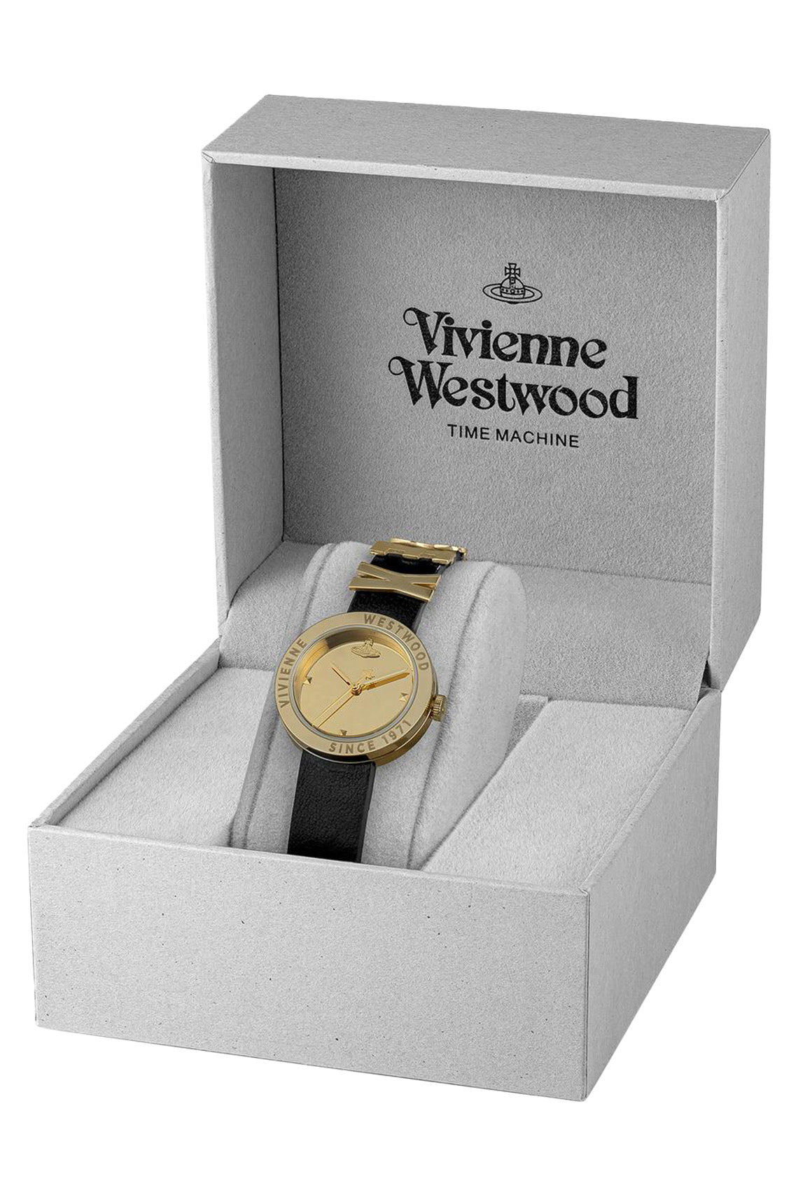 Vivienne Westwood Rebel Sex Gold Dial Black Leather Watch-PEROZ Accessories