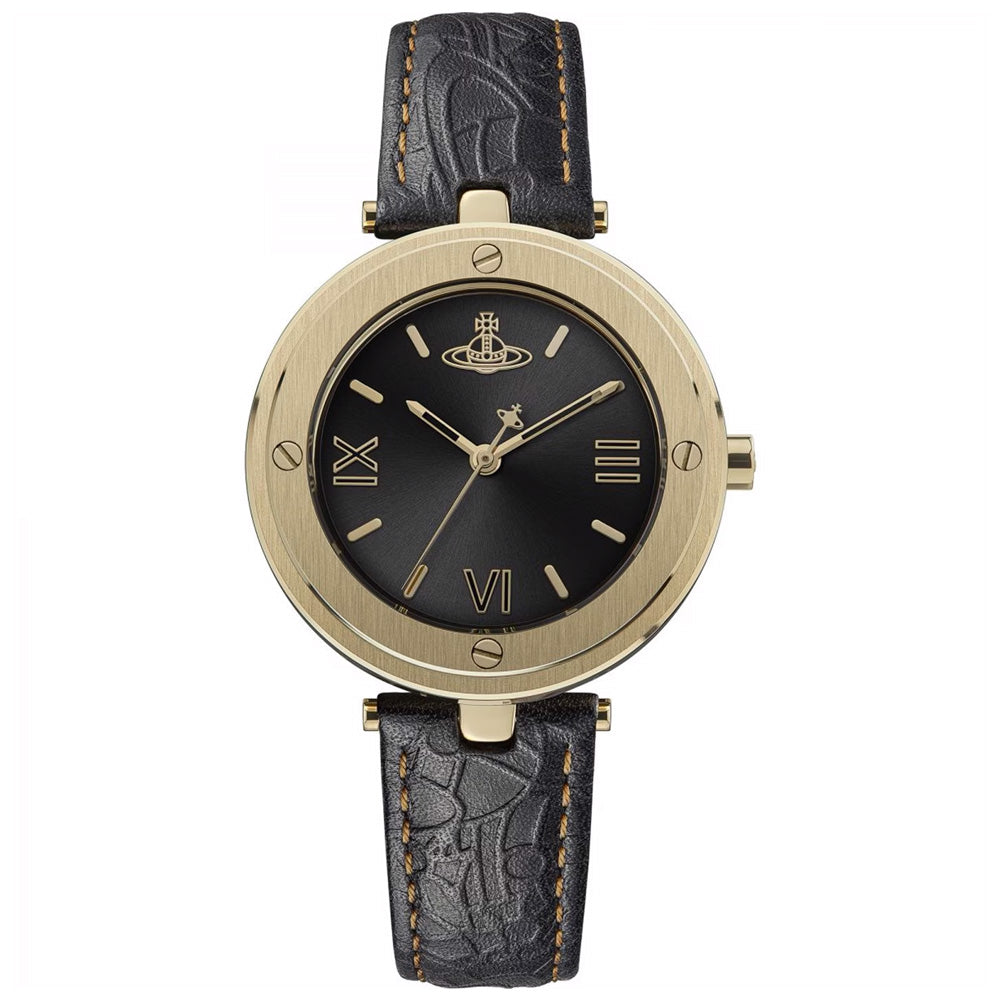 Vivienne Westwood Whitehall Gold 34mm Black Leather Watch-PEROZ Accessories