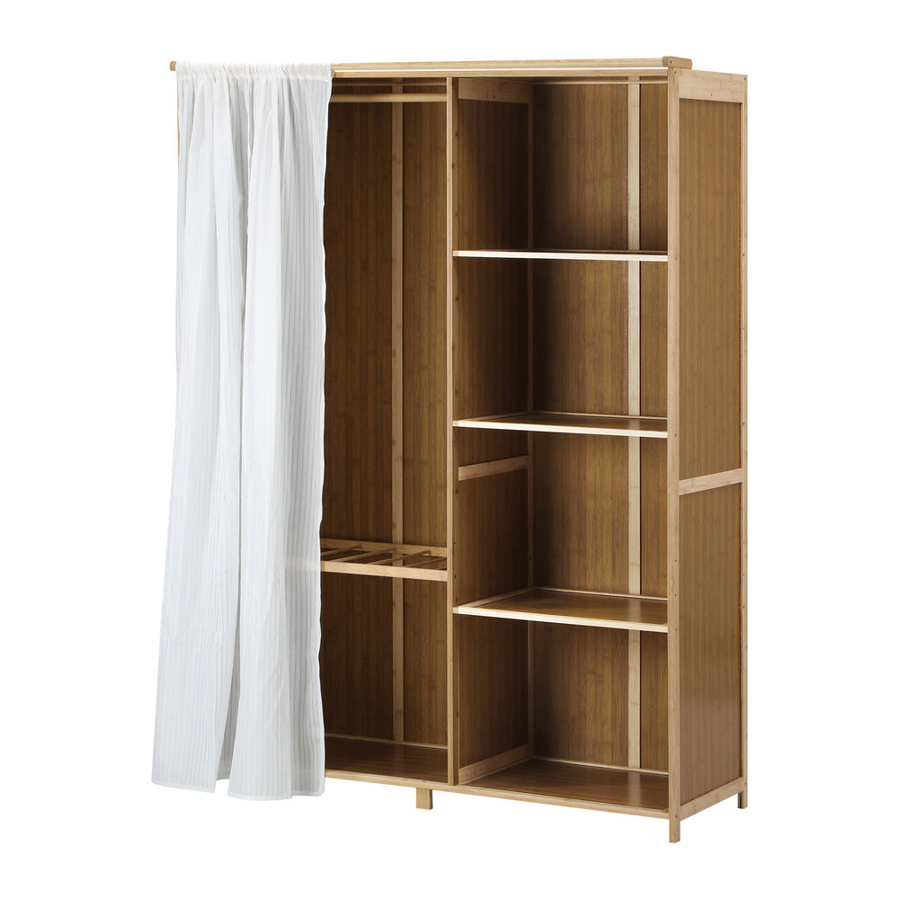 Oikiture Open Wardrobe Clothes Rack 5 Shelves with Hanging Rail-Wardrobe-PEROZ Accessories