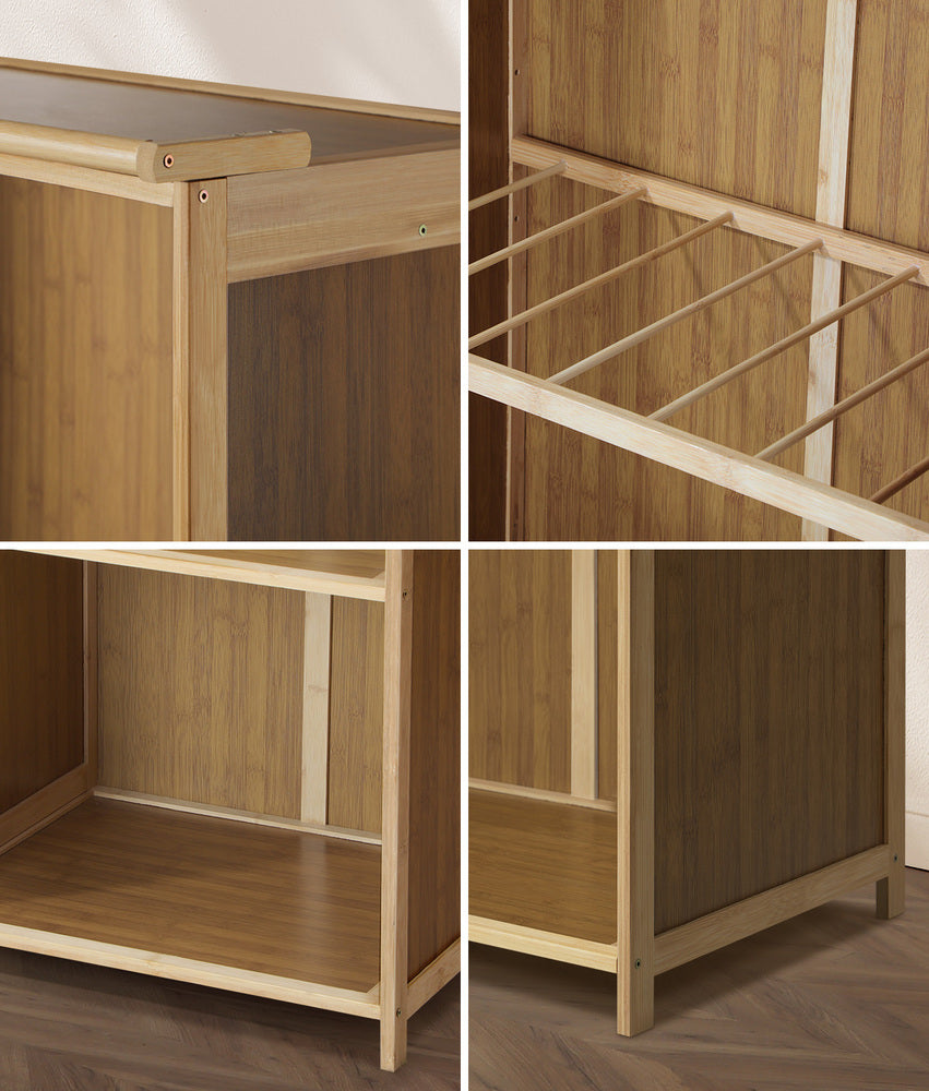 Oikiture Open Wardrobe Clothes Rack 5 Shelves with Hanging Rail-Wardrobe-PEROZ Accessories