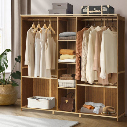 Oikiture Open Wardrobe Clothes Storage Hanging Rail Bamboo-Wardrobe-PEROZ Accessories