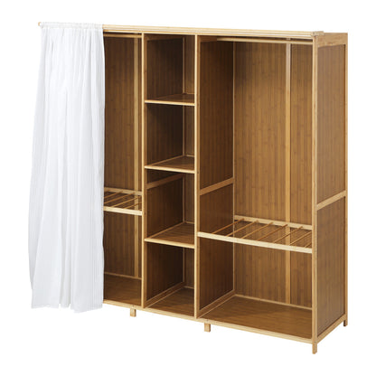 Oikiture Open Wardrobe Clothes Storage Hanging Rail Bamboo-Wardrobe-PEROZ Accessories