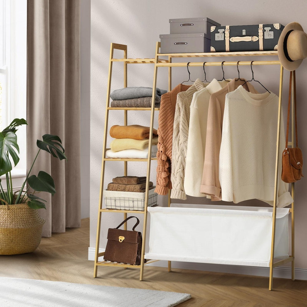 Oikiture Open Wardrobe Organiset with Hanging Rail and Laundry Bag Wardrobe Clothes Rack-Wardrobe-PEROZ Accessories