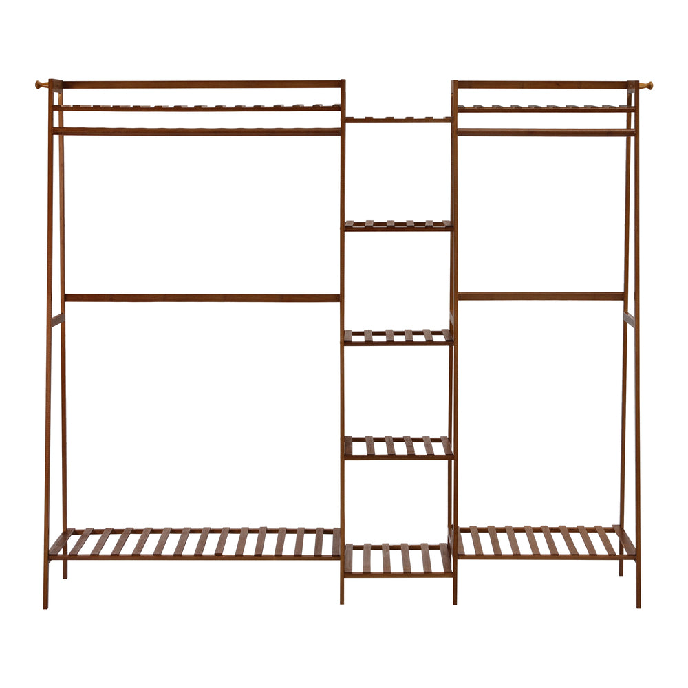 Oikiture Clothes Rack Open Wardrobe Hanging Rail Bamboo 9 Shelves-Wardrobe-PEROZ Accessories