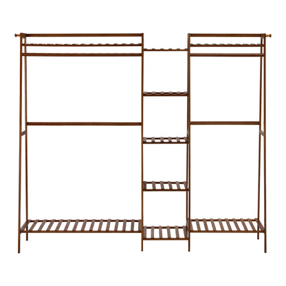 Oikiture Clothes Rack Open Wardrobe Hanging Rail Bamboo 9 Shelves-Wardrobe-PEROZ Accessories