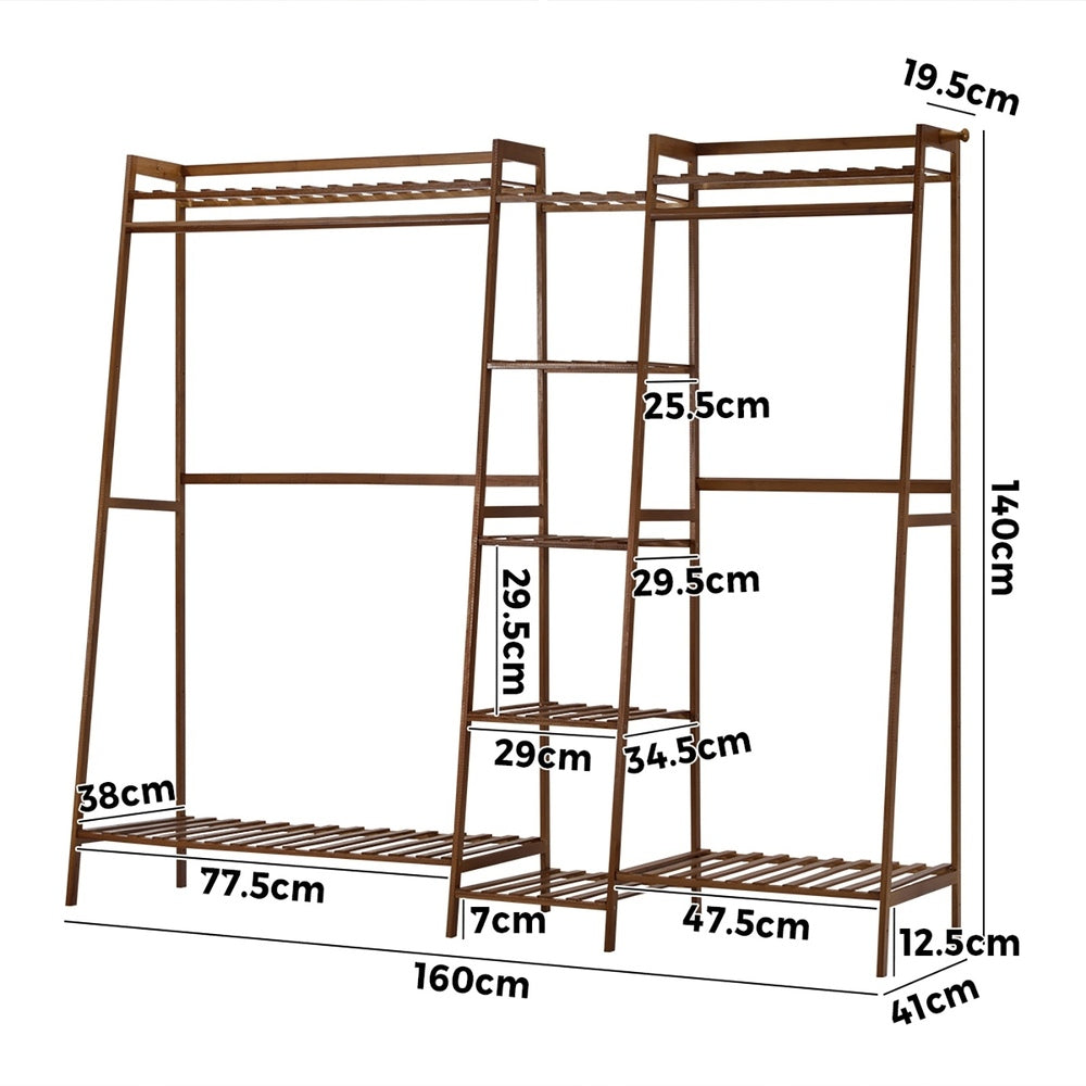 Oikiture Clothes Rack Open Wardrobe Hanging Rail Bamboo 9 Shelves-Wardrobe-PEROZ Accessories