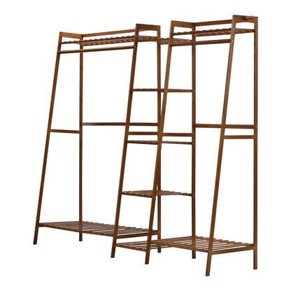 Oikiture Clothes Rack Open Wardrobe Hanging Rail Bamboo 9 Shelves-Wardrobe-PEROZ Accessories