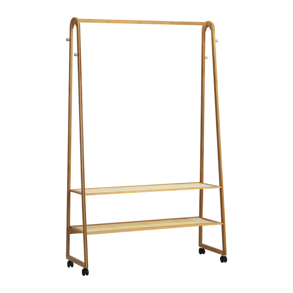Oikiture Clothes Rack Bamboo Hanging Rail Portable Wheels-Wardrobe-PEROZ Accessories