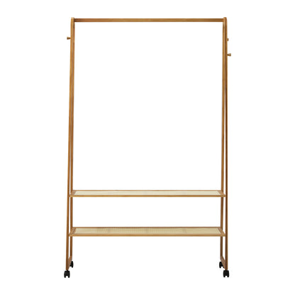 Oikiture Clothes Rack Bamboo Hanging Rail Portable Wheels-Wardrobe-PEROZ Accessories