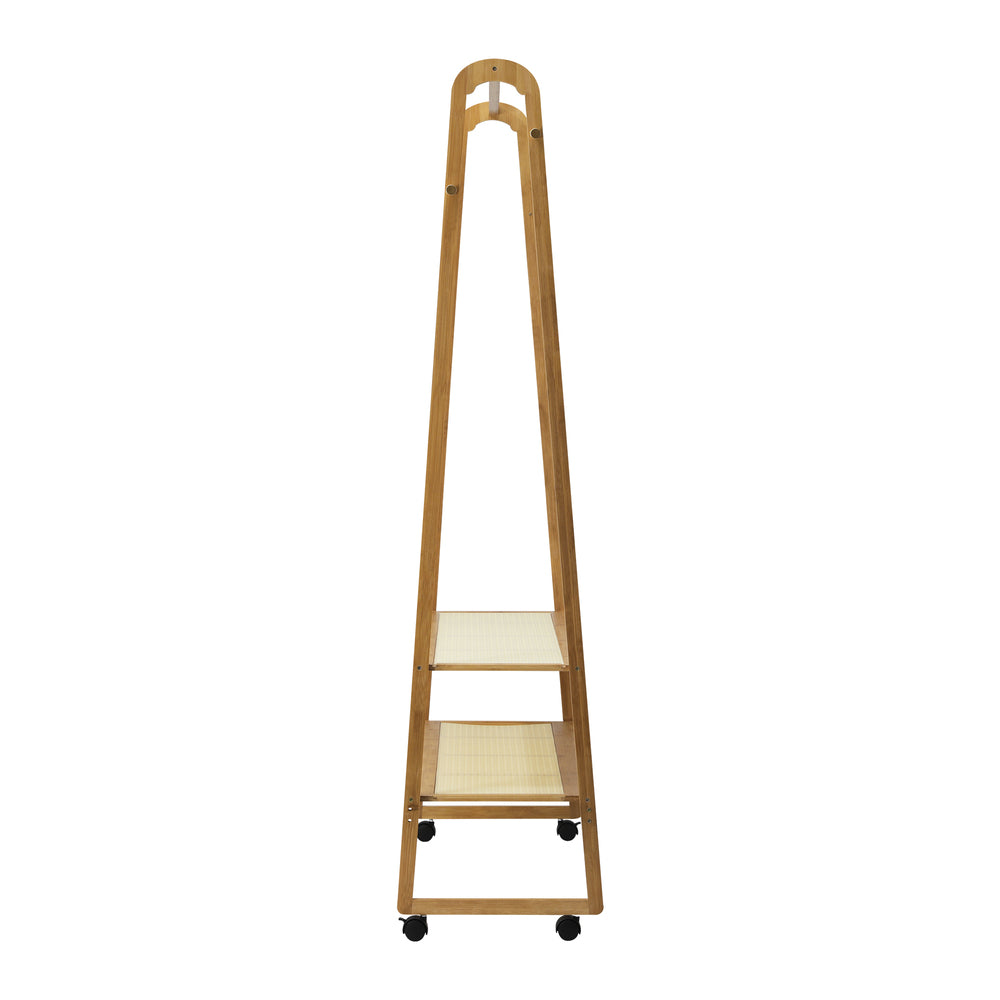 Oikiture Clothes Rack Bamboo Hanging Rail Portable Wheels-Wardrobe-PEROZ Accessories