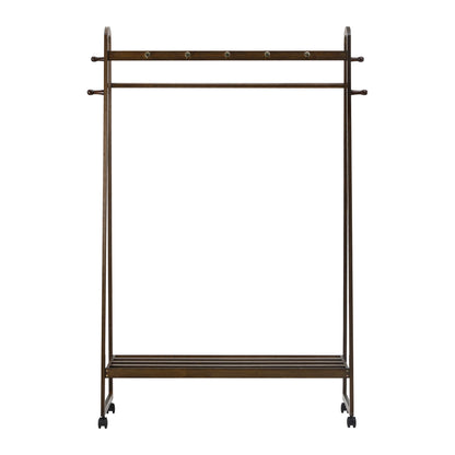 Oikiture Clothes Rack Hanging Rail Bamboo Portable Wheels-Wardrobe-PEROZ Accessories