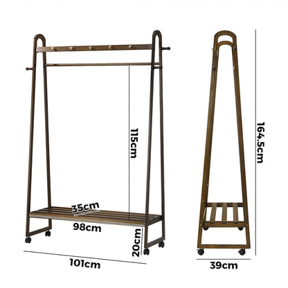 Oikiture Clothes Rack Hanging Rail Bamboo Portable Wheels-Wardrobe-PEROZ Accessories