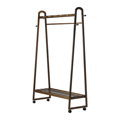 Oikiture Clothes Rack Hanging Rail Bamboo Portable Wheels-Wardrobe-PEROZ Accessories