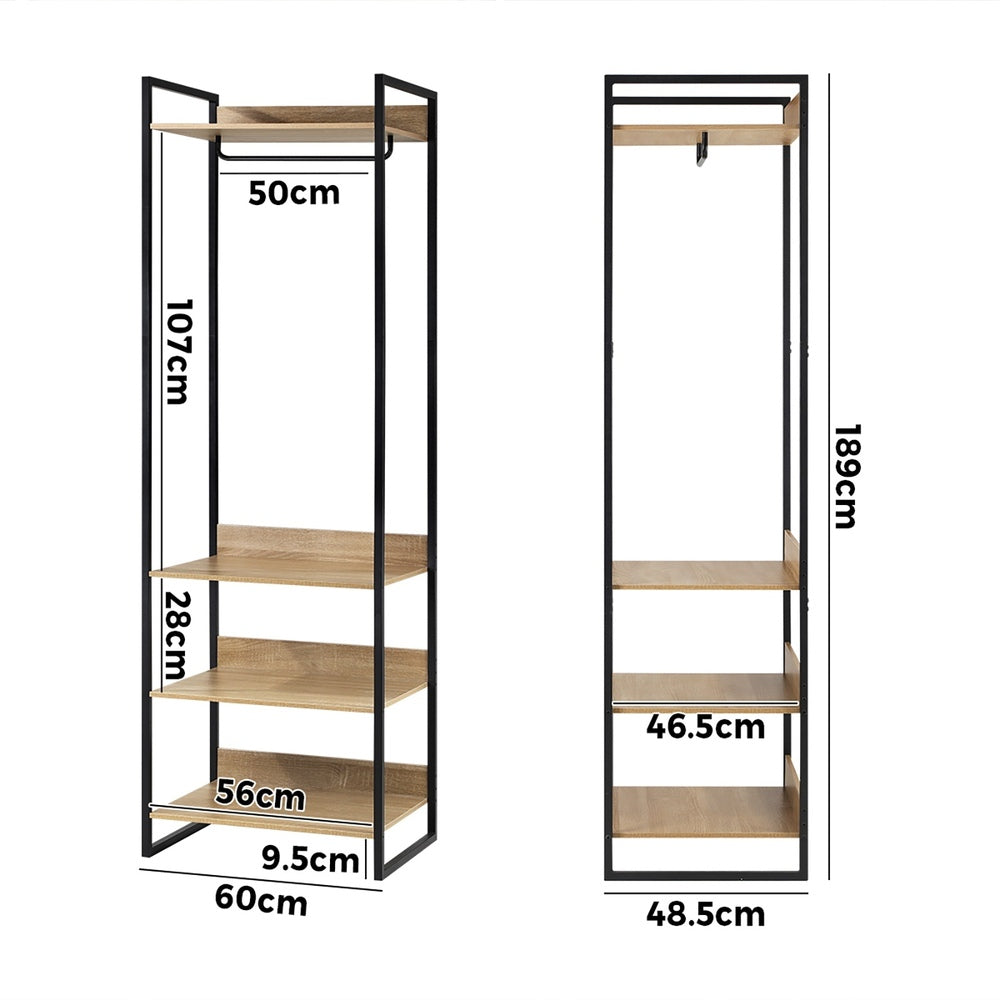 Oikiture Clothes Rack Open Wardrobe 4 shelves Hanging Rail Metal-Wardrobe-PEROZ Accessories