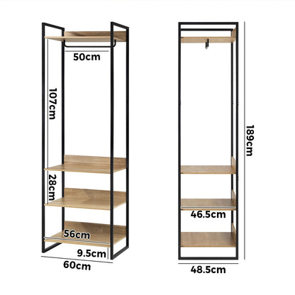Oikiture Clothes Rack Open Wardrobe 4 shelves Hanging Rail Metal-Wardrobe-PEROZ Accessories