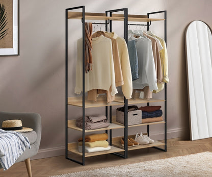 Oikiture Clothes Rack Open Wardrobe 4 shelves Hanging Rail Metal-Wardrobe-PEROZ Accessories