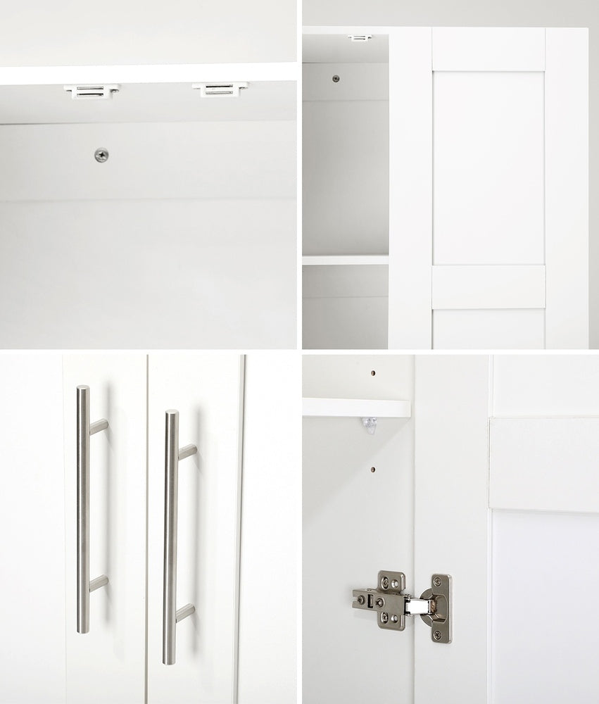 Oikiture Wardrobe Large 2 Doors 4 Shelves White-Wardrobe-PEROZ Accessories
