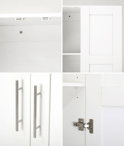 Oikiture Wardrobe Large 2 Doors 4 Shelves White-Wardrobe-PEROZ Accessories