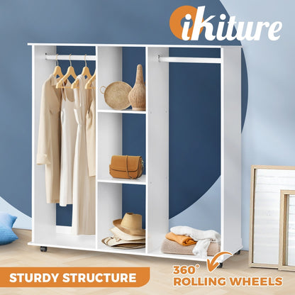Oikiture Portable Double Wardrobe Storage Shelves Organizer Clothes Rack Hanger-Wardrobe-PEROZ Accessories