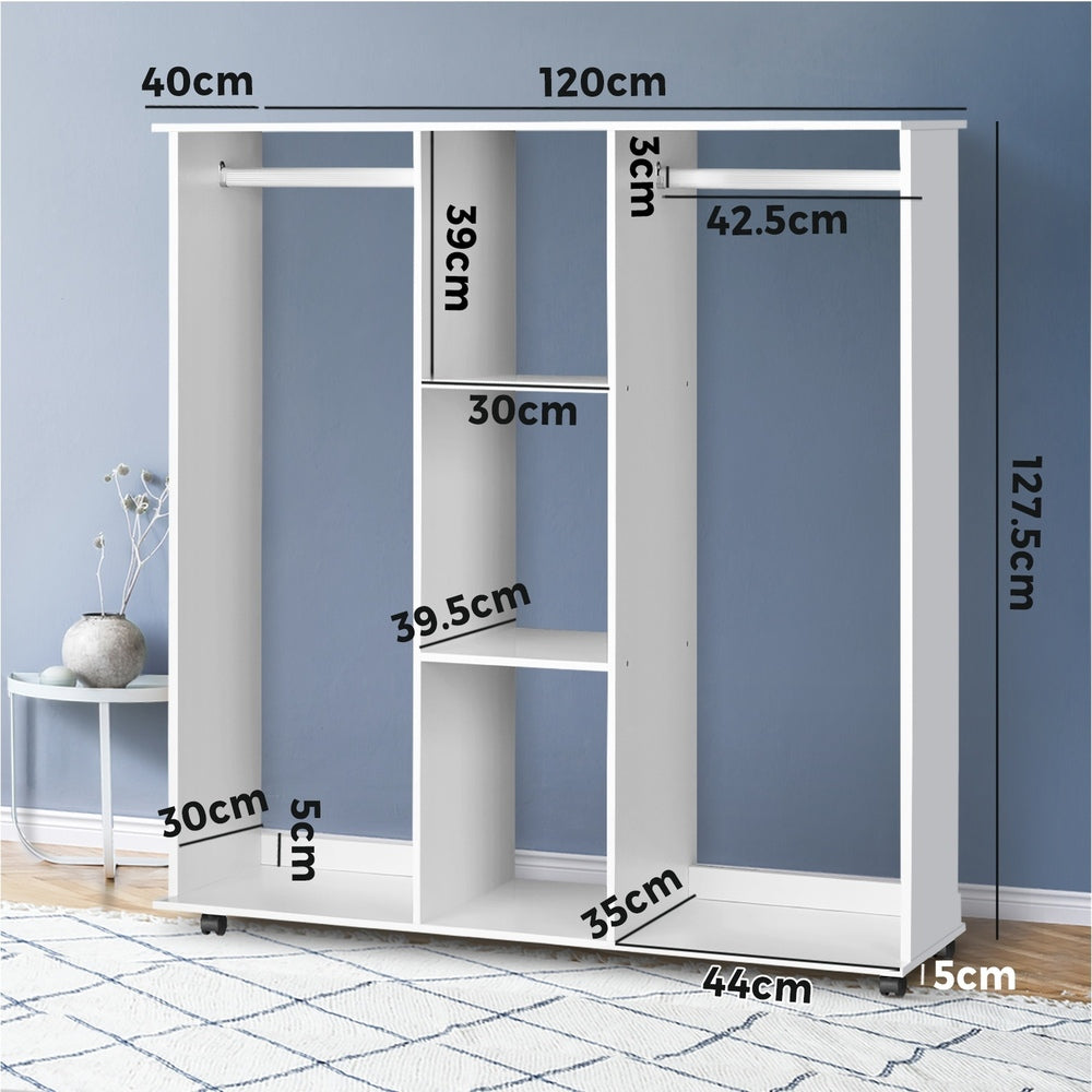 Oikiture Portable Double Wardrobe Storage Shelves Organizer Clothes Rack Hanger-Wardrobe-PEROZ Accessories