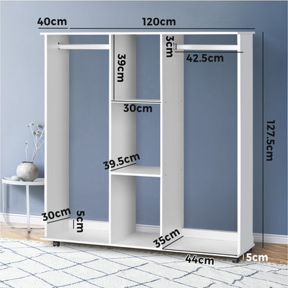 Oikiture Portable Double Wardrobe Storage Shelves Organizer Clothes Rack Hanger-Wardrobe-PEROZ Accessories