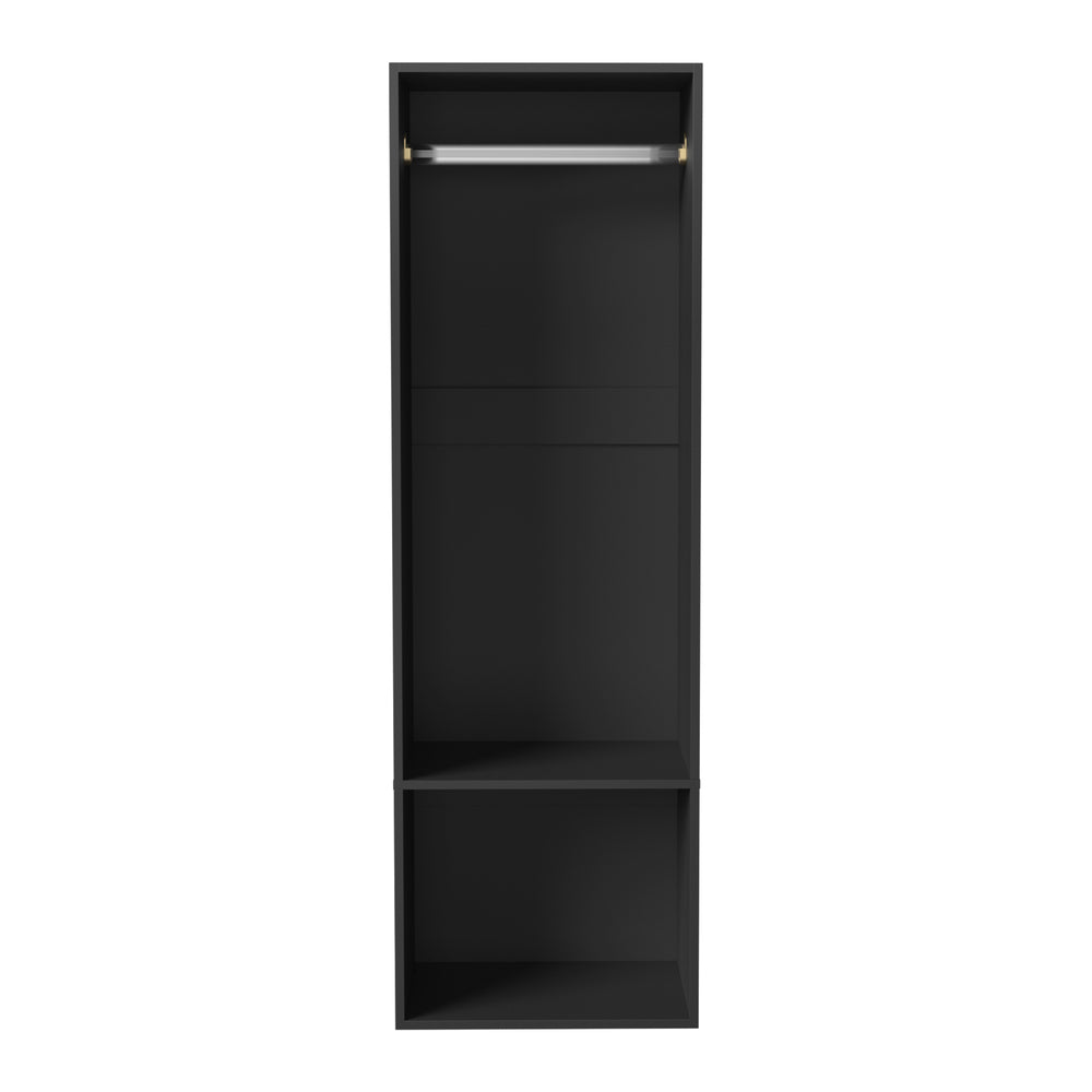 Oikiture Open Wardrobe Shelf Unit 2 Shelves Hanging Rail Black-Wardrobe-PEROZ Accessories