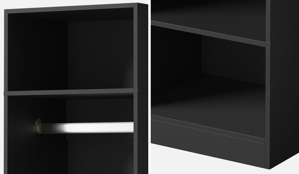 Oikiture Open Wardrobe Shelf Unit 3 Shelves Hanging Rail Black-Wardrobe-PEROZ Accessories