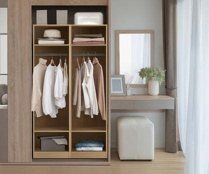 Oikiture Open Wardrobe 3 Drawers Hanging Rail Natural-Wardrobe-PEROZ Accessories