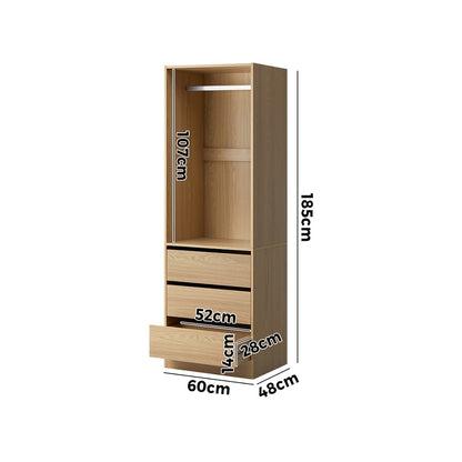 Oikiture Wardrobe 3 Drawers Hanging Rail Natural-Wardrobe-PEROZ Accessories