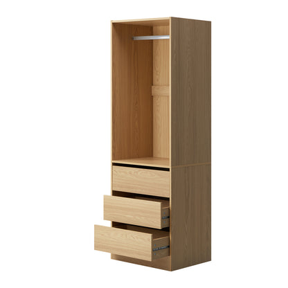 Oikiture Wardrobe 3 Drawers Hanging Rail Natural-Wardrobe-PEROZ Accessories