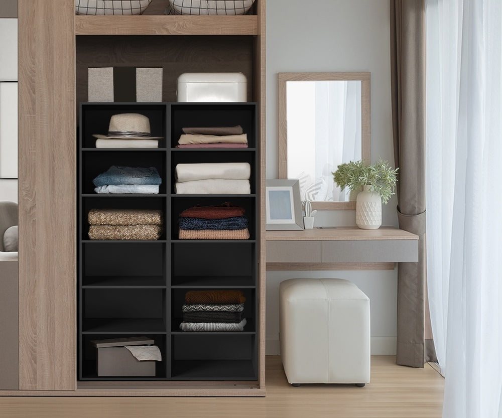 Oikiture Wardrobe Shelf Unit 6 Shelves Black-Wardrobe-PEROZ Accessories