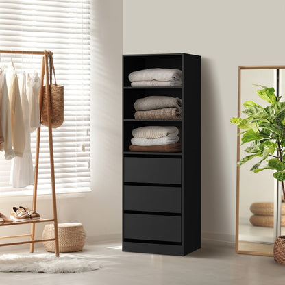 Oikiture Wardrobe Shelf Unit 3 Drawers Organizer Black-Wardrobe-PEROZ Accessories
