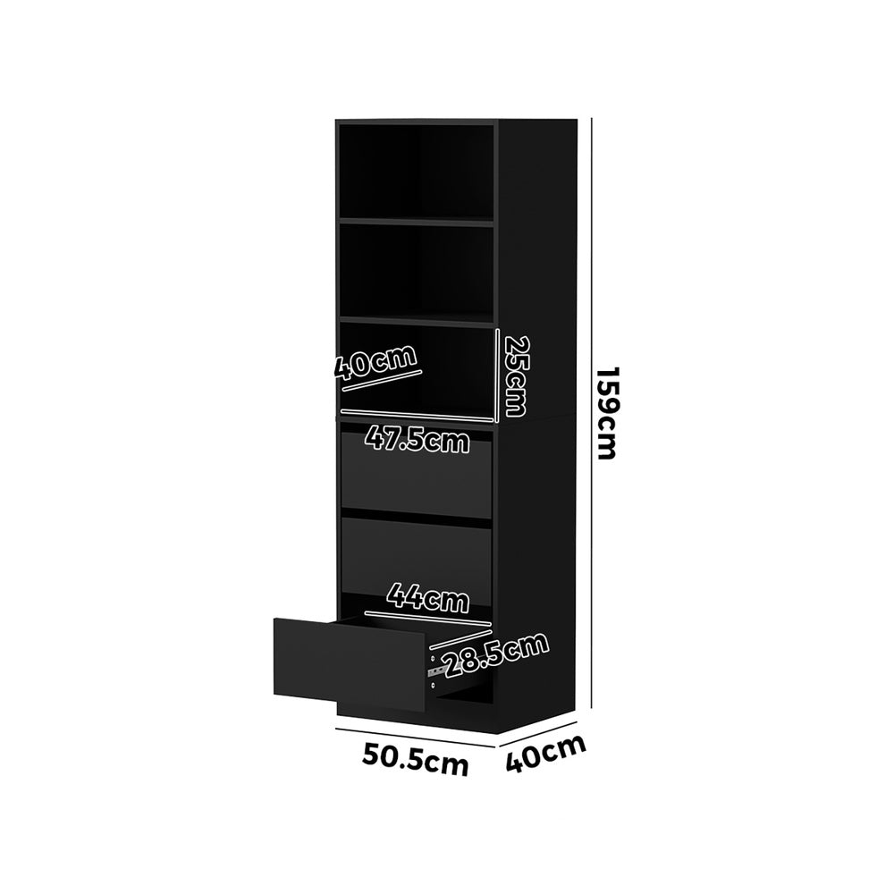 Oikiture Wardrobe Shelf Unit 3 Drawers Organizer Black-Wardrobe-PEROZ Accessories