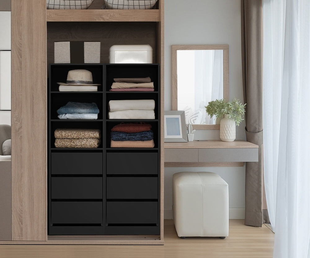 Oikiture Wardrobe Shelf Unit 3 Drawers Organizer Black-Wardrobe-PEROZ Accessories