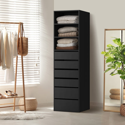 Oikiture Wardrobe Shelf Unit 3 Shelves 6 Drawers Black-Wardrobe-PEROZ Accessories