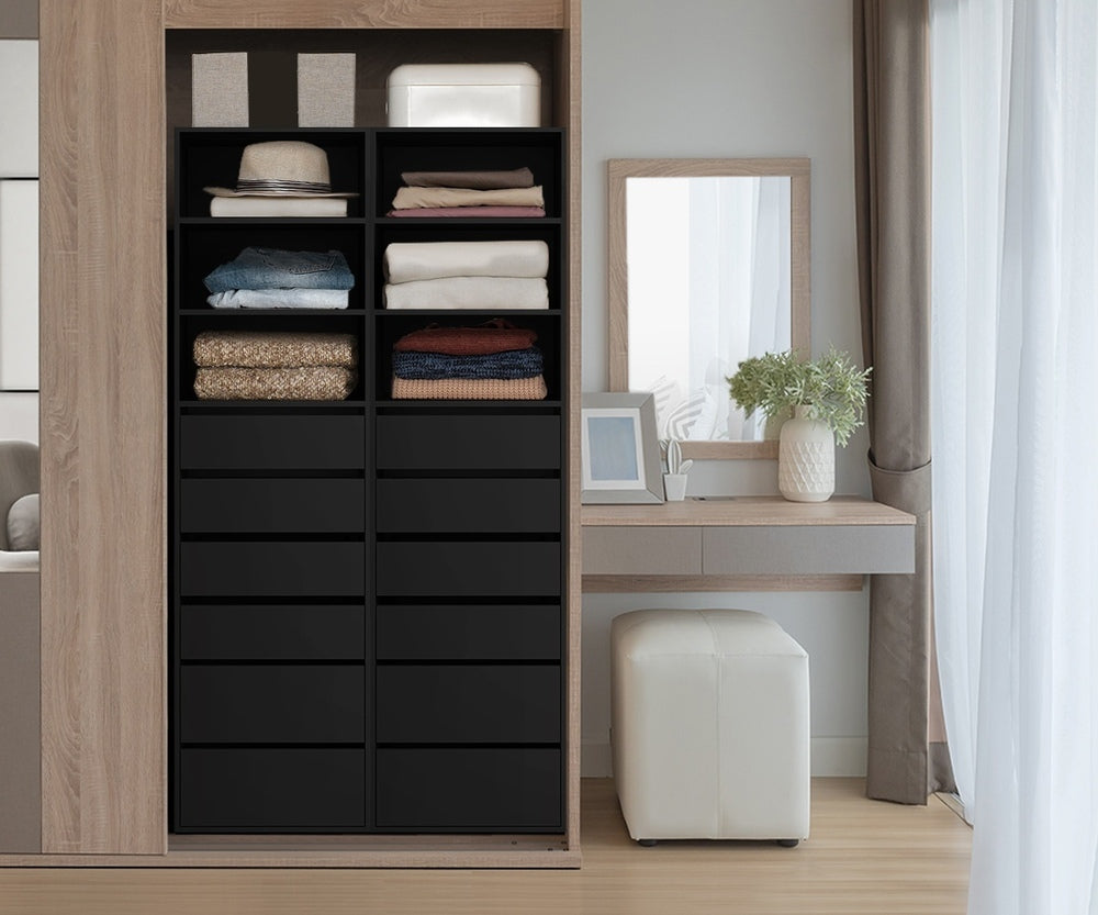Oikiture Wardrobe Shelf Unit 3 Shelves 6 Drawers Black-Wardrobe-PEROZ Accessories