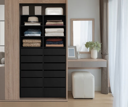 Oikiture Wardrobe Shelf Unit 3 Shelves 6 Drawers Black-Wardrobe-PEROZ Accessories