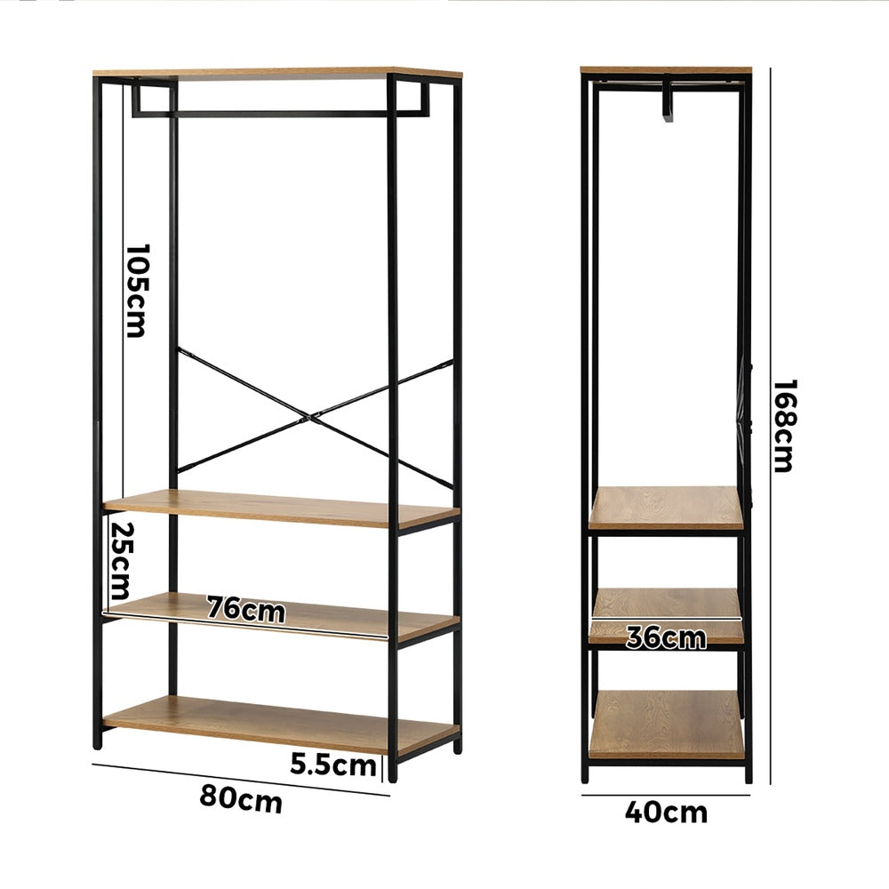 Oikiture Open Wardrobe with Hanging Rail Metal 4 shelves-Wardrobe-PEROZ Accessories
