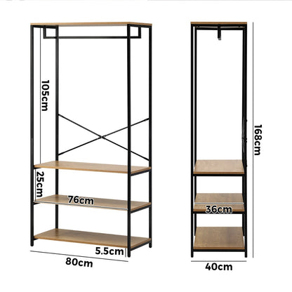 Oikiture Open Wardrobe with Hanging Rail Metal 4 shelves-Wardrobe-PEROZ Accessories