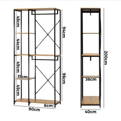 Oikiture Large Open Wardrobe Hanging Rail 5 shelves-Wardrobe-PEROZ Accessories