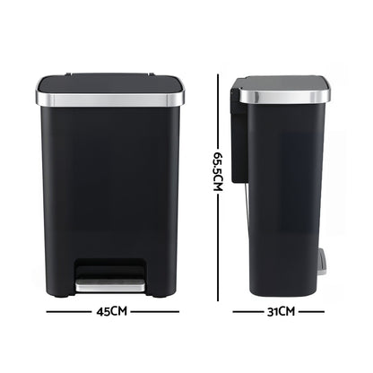 Artiss Rubbish Bin 51L Kitchen Pedal Soft Close Lid Liner Pocket Black