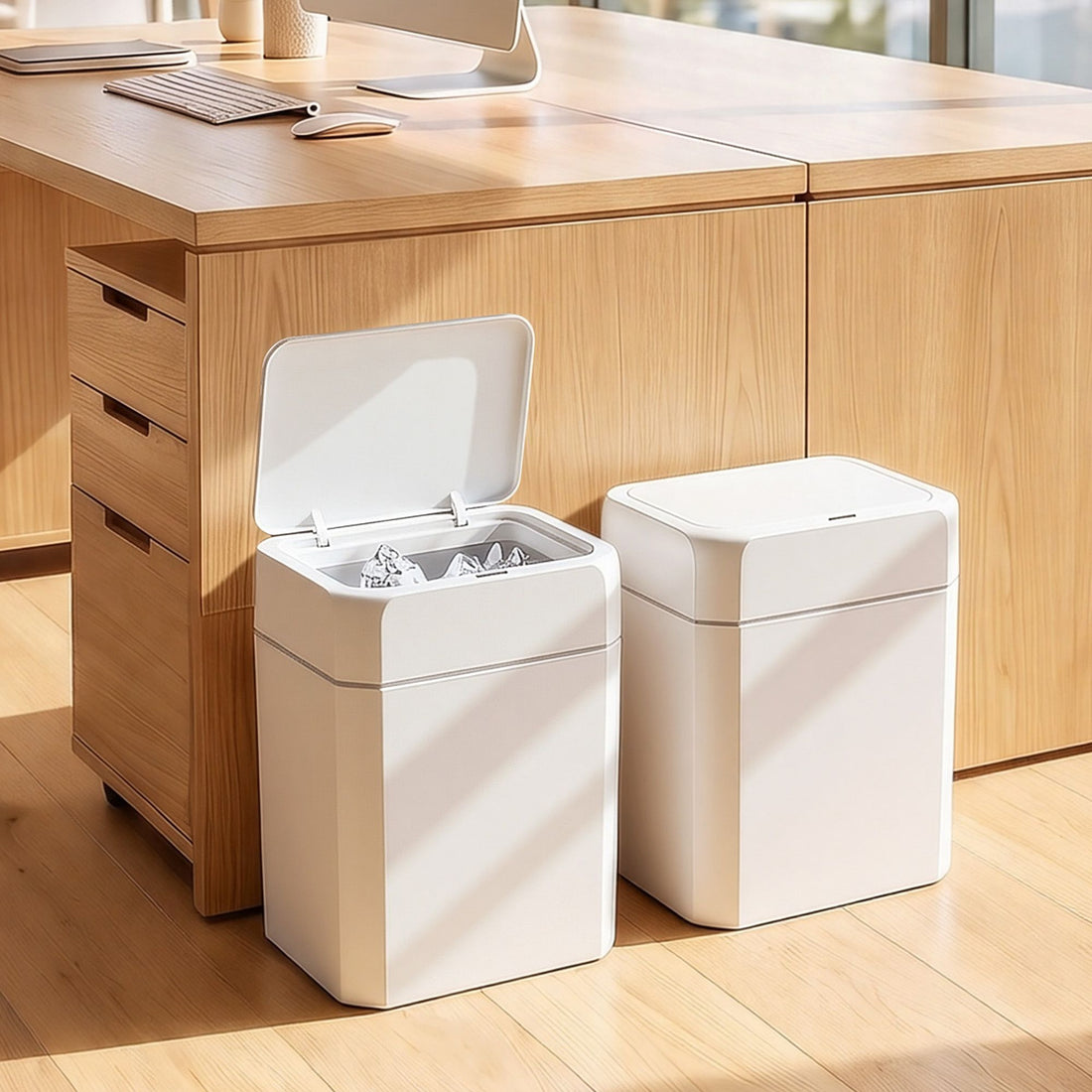 Artiss Rubbish Bin 12L 2-Pack Sensor Kitchen Automatic Motion Touchless White-Home &amp; Garden > Kitchen Bins > Automatic Bins-PEROZ Accessories