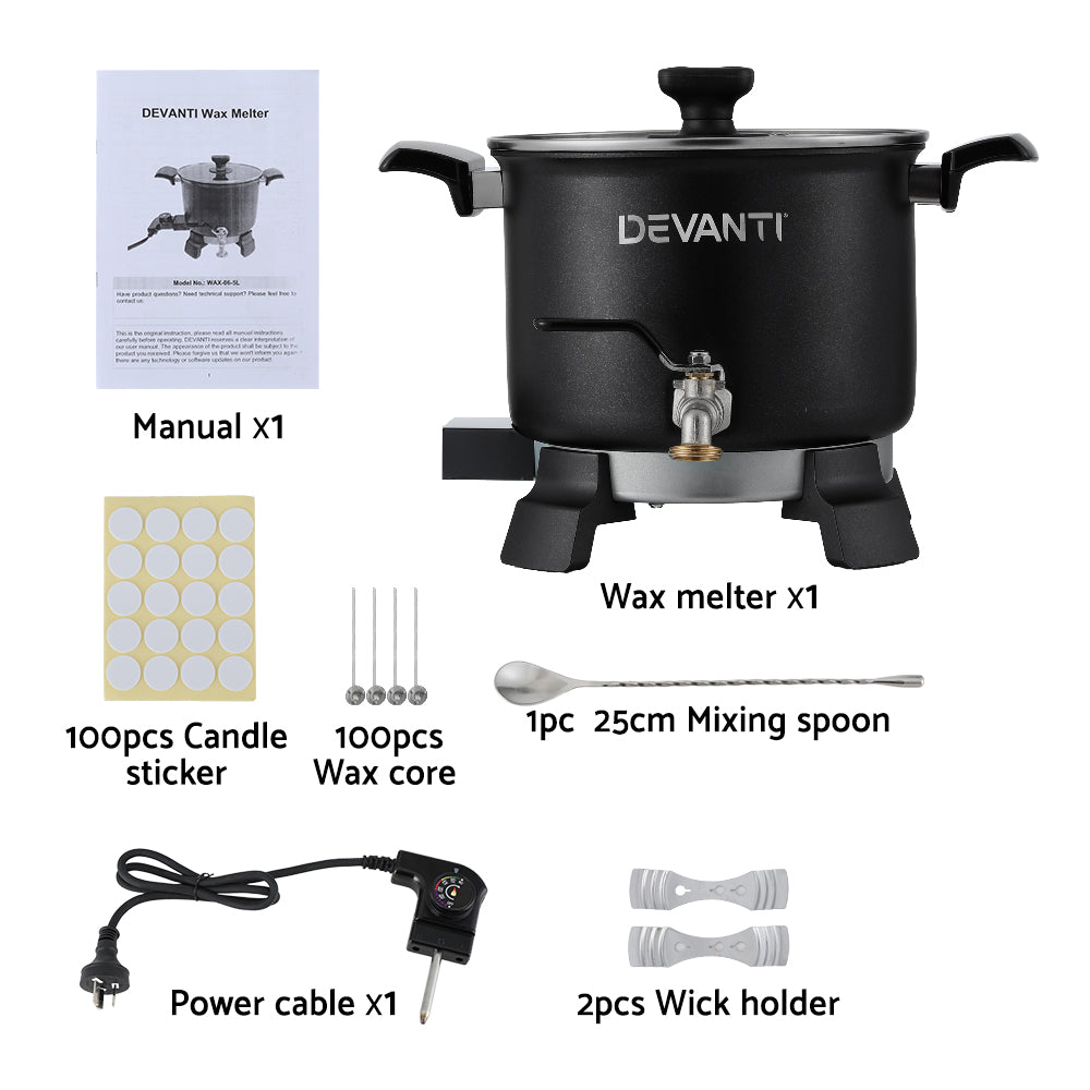Devanti 5L Wax Melter Candle Making 1200W Melting Pot Furnace Quick Pour Spout Soy Soap-Home &amp; Garden &gt; Decor &gt; Candle Accessories-PEROZ Accessories