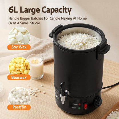 Devanti 6L Wax Melter Candle Making 1520W Melting Pot Furnace Quick Pour Spout Soy Soap-Home &amp; Garden > Decor > Candle Accessories-PEROZ Accessories