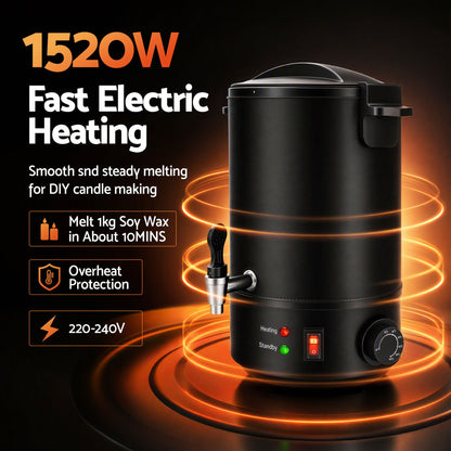 Devanti 6L Wax Melter Candle Making 1520W Melting Pot Furnace Quick Pour Spout Soy Soap-Home &amp; Garden > Decor > Candle Accessories-PEROZ Accessories