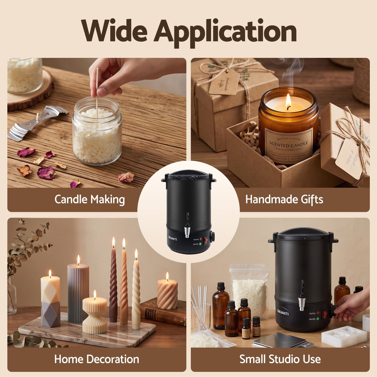 Devanti 6L Wax Melter Candle Making 1520W Melting Pot Furnace Quick Pour Spout Soy Soap-Home &amp; Garden > Decor > Candle Accessories-PEROZ Accessories